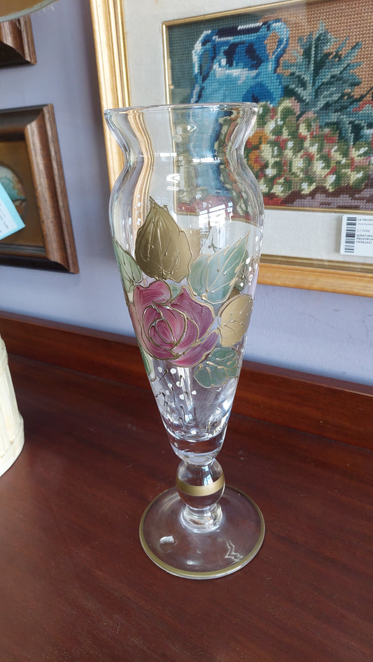 Calice Vaso Portafiori Vetro Dipinto Rosa