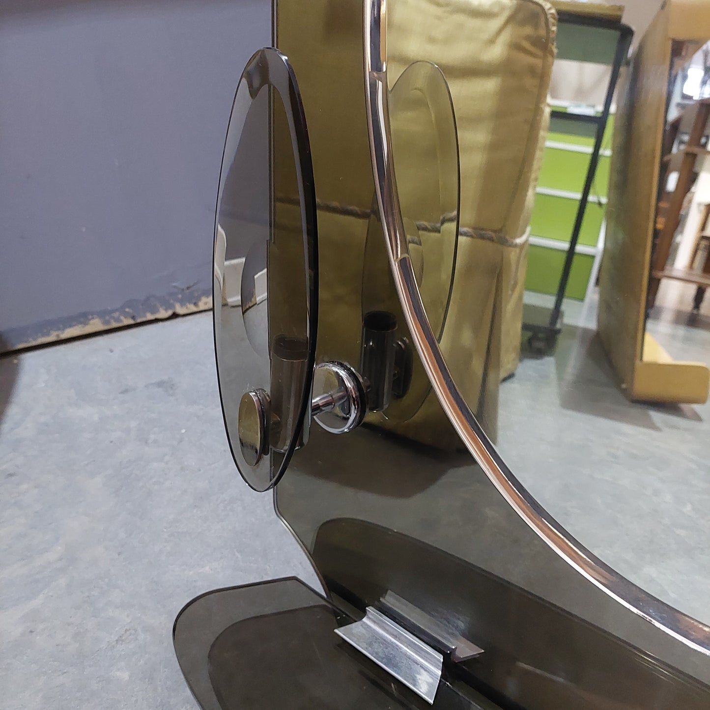 Specchio Bagno Vetro Fume' 2/l Anni '70 Cm60x82