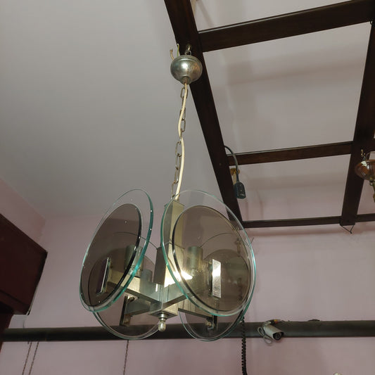 Lampadarario Acciaio/dischi Vetro Anni '70 4/l
