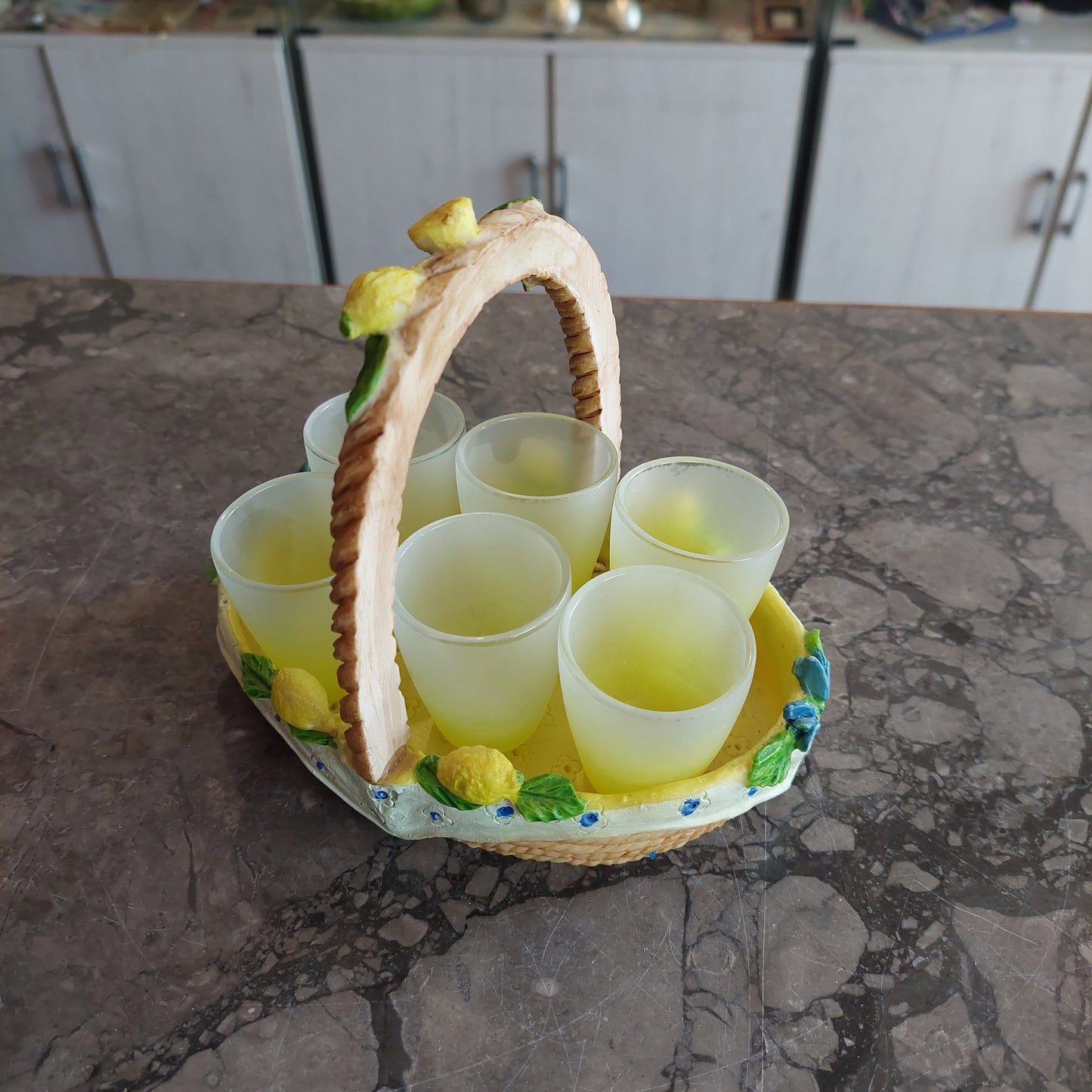 Set/bicchierini Vetro Limoncello Con Cestino