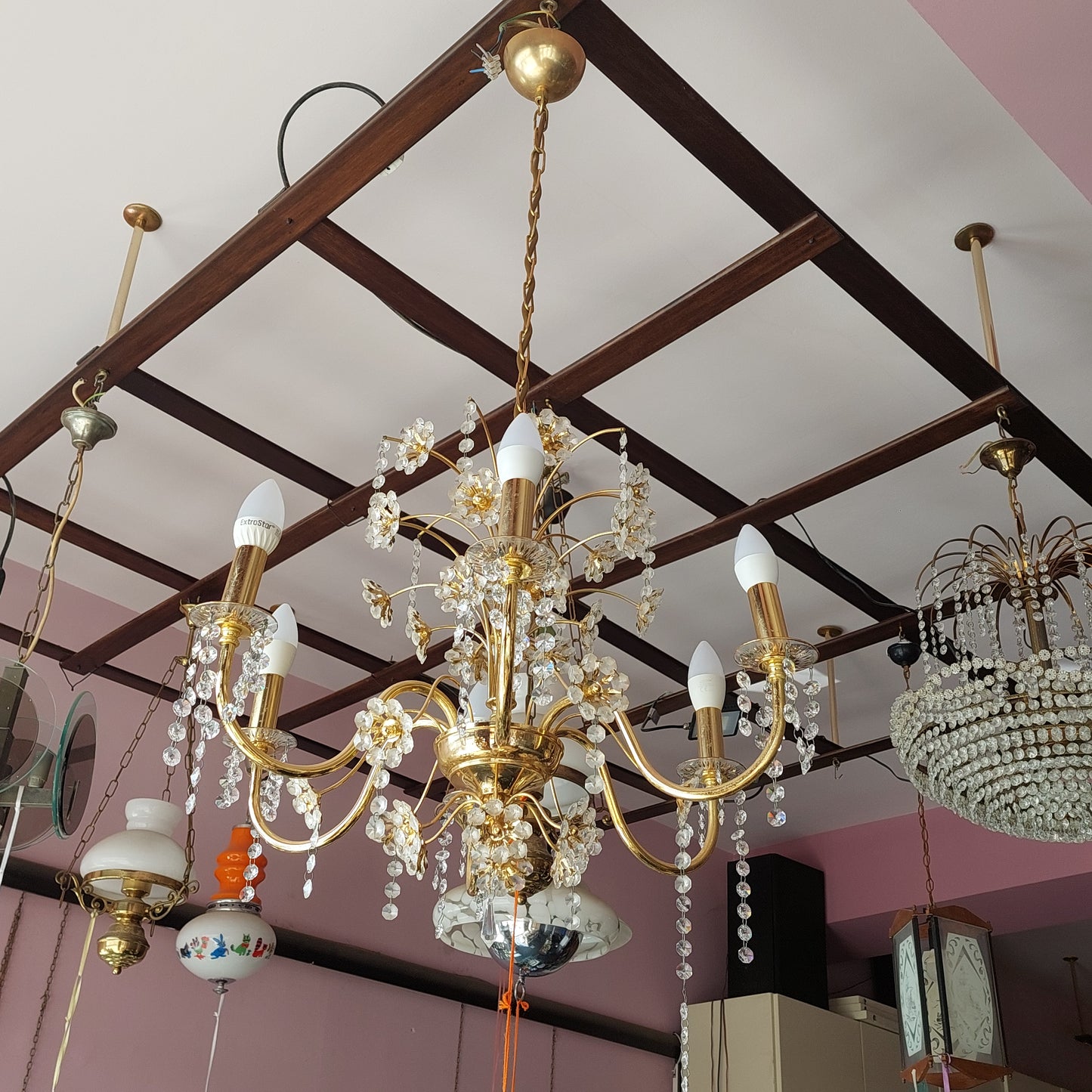 Lampadario Metallo Dorato Fiori Brindoli 6/l