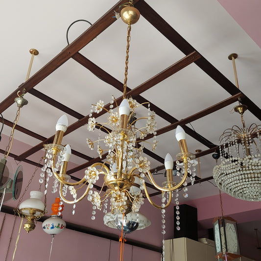 Lampadario Metallo Dorato Fiori Brindoli 6/l