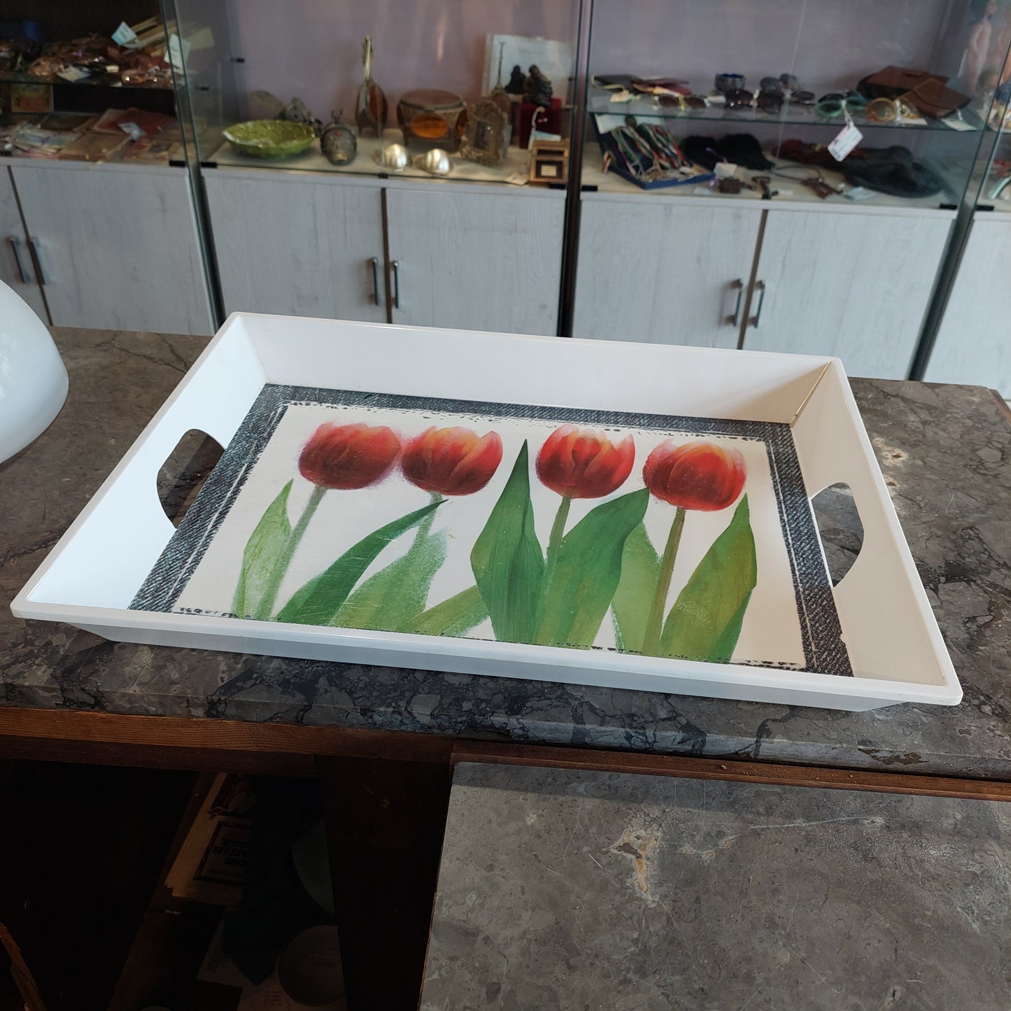 Vassoio Resina Decoro Tulipani Cm51,5x38