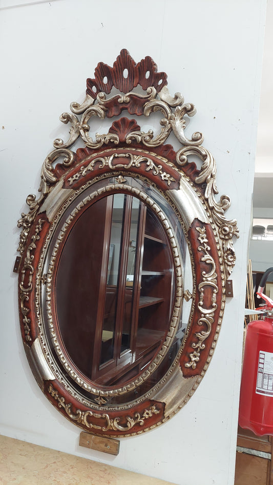 Specchio Ovale Cornice Legno* Intagliato Bicolore