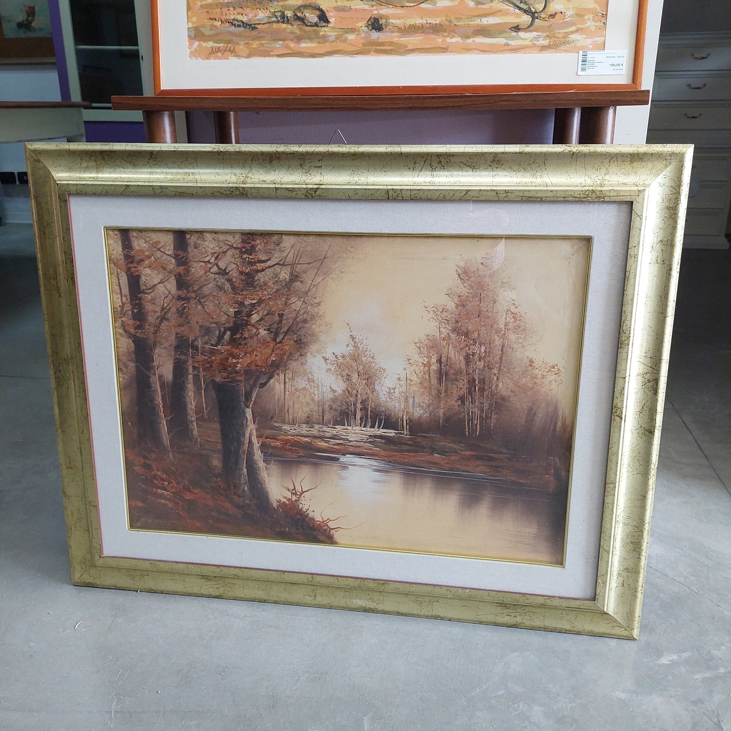 Quadro Bosco Sul Lago Olio Su Tela Cm92x72