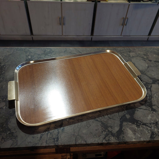 Vassoio Formica Metallo Dorato Anni 60 Cm48x28