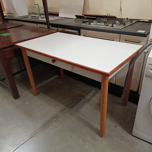 Tavolo Da Cucina Legno Piano In Formica Bianca 1/c Cm127x72x77h