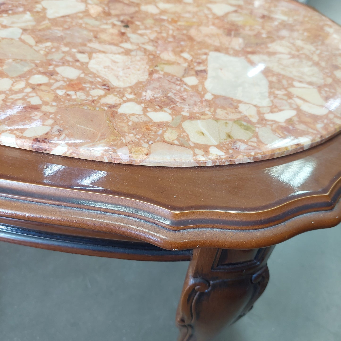 Tavolino Ovale Legno Piano Marmo Cm100x55x40h