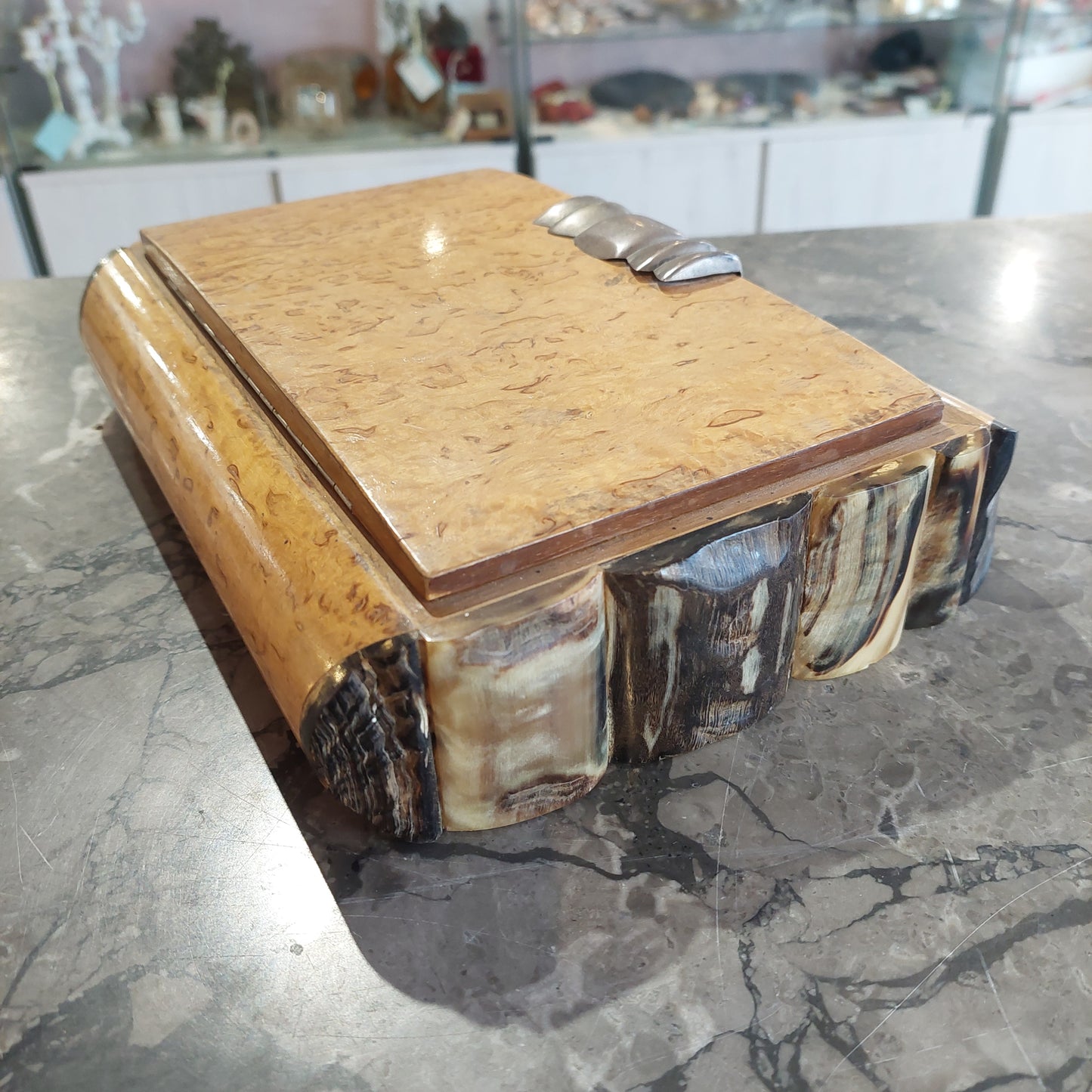 Scatola Portasigarette Legno/osso/arg 800 Anni 40