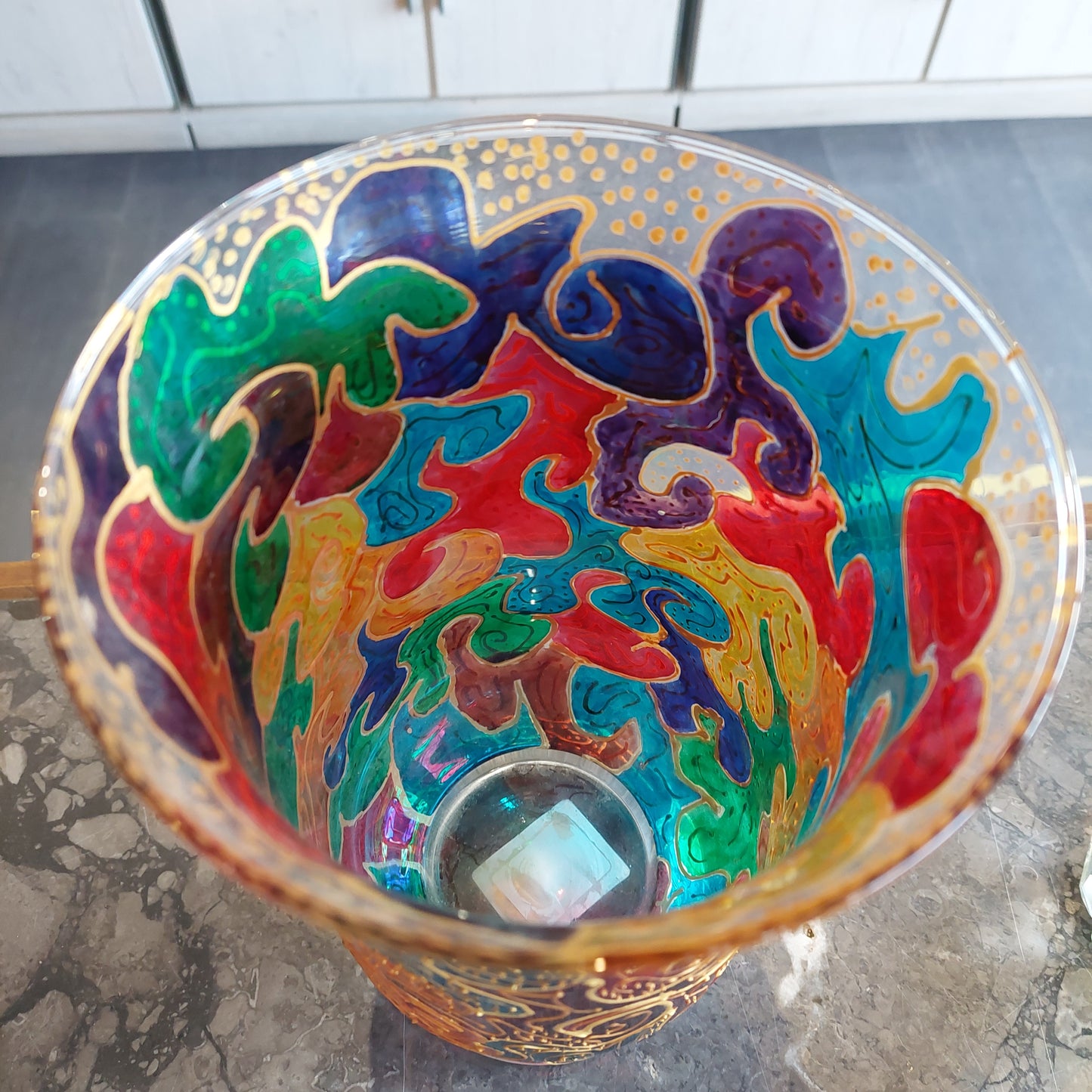 Vaso Portafiori Vetro Dipinto D15x25h