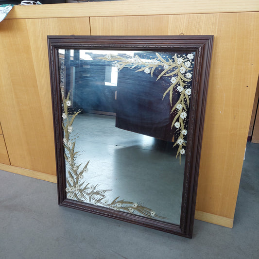 Specchio Al Piombo Vintage Fiori Dipinti Cornice Legno