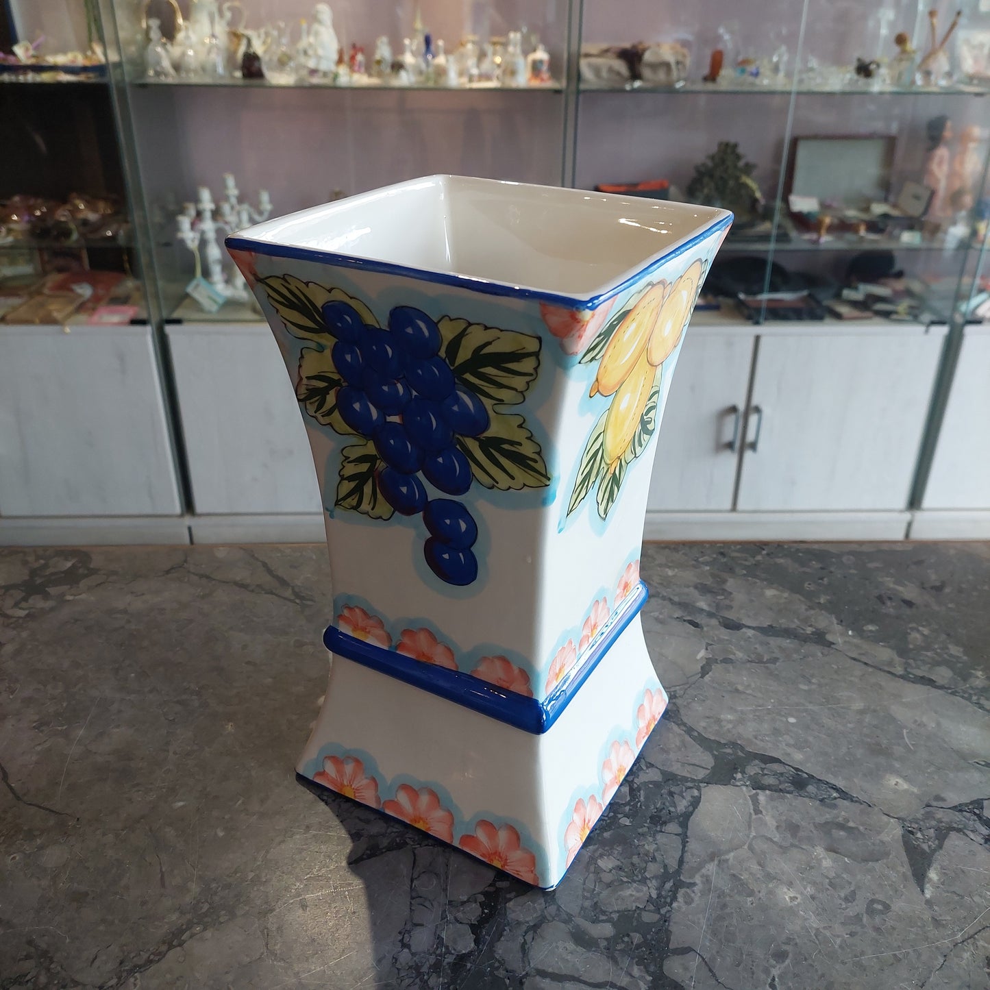 Vaso Ceramica Decorata A Mano Limoni E Uva