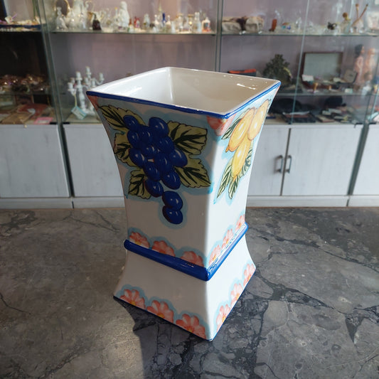 Vaso Ceramica Decorata A Mano Limoni E Uva