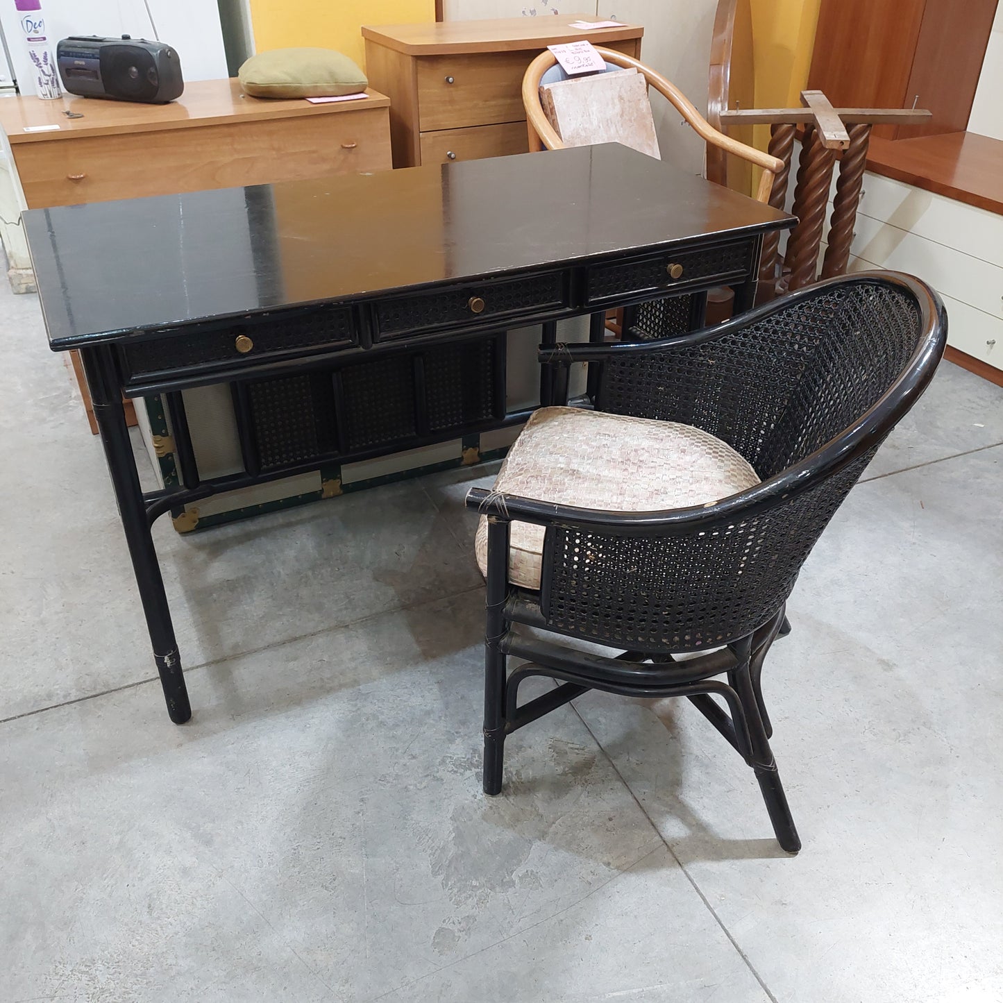Scrivania 3/c Con Poltroncina Bambù Nera Cm124x62x72