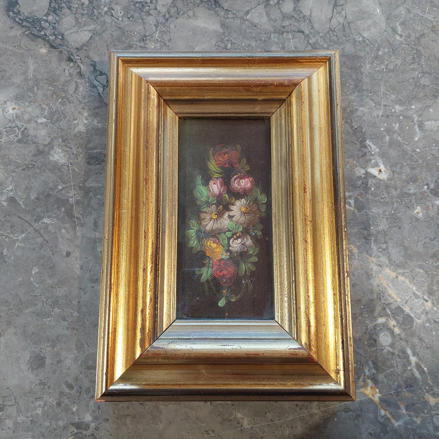 Quadretto Fiori Su Tela Cornice Dorata Cm20x29