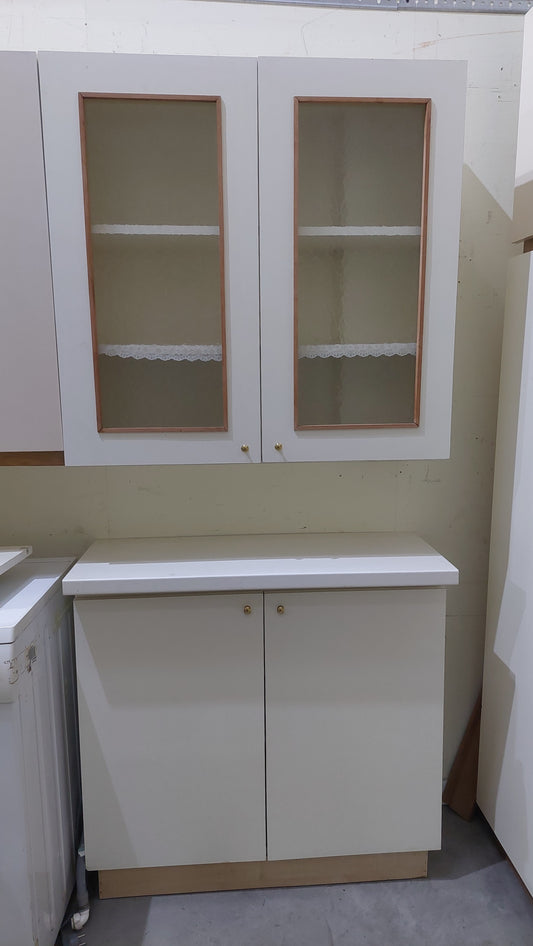 Credenza Da Cucina 2 Pz Bianca Legno/vetro