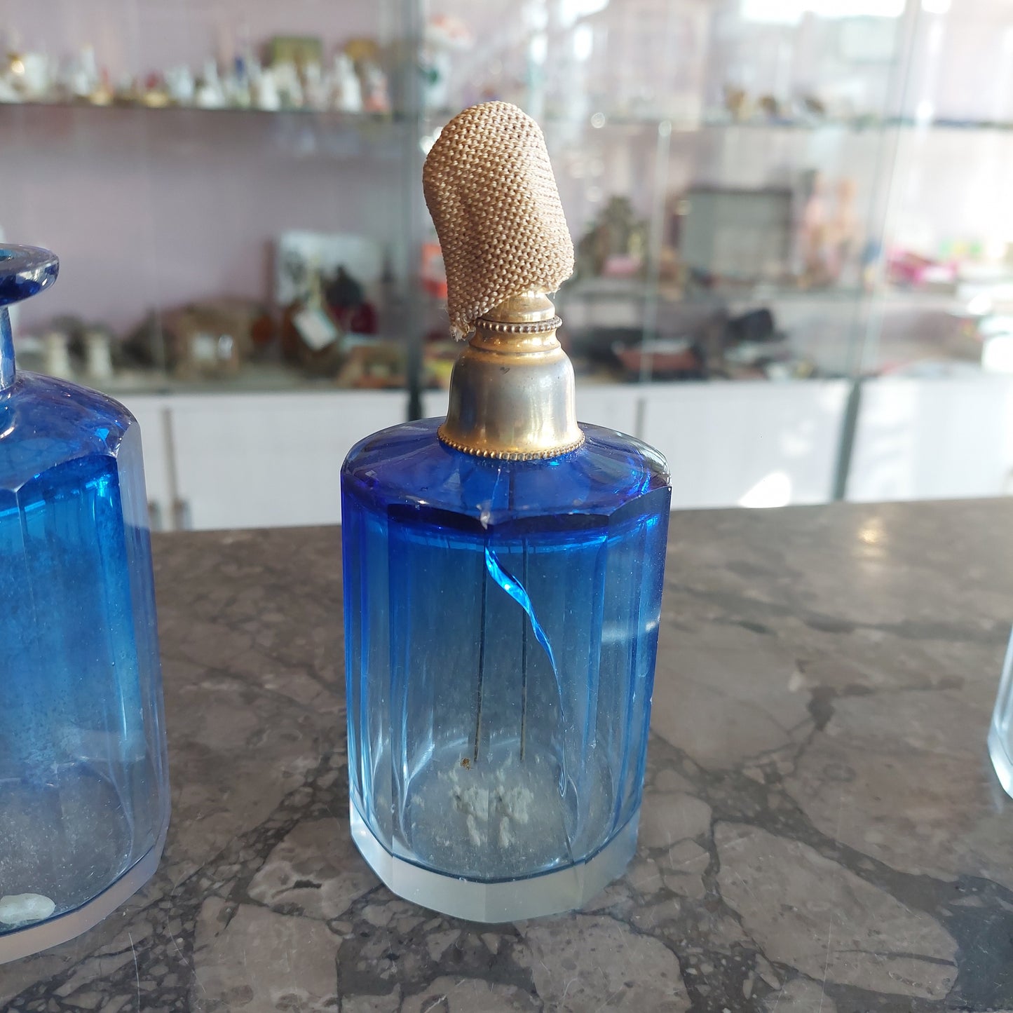 Set/4 Pz Toeletta Cristallo* Blu Vintage Art Déco