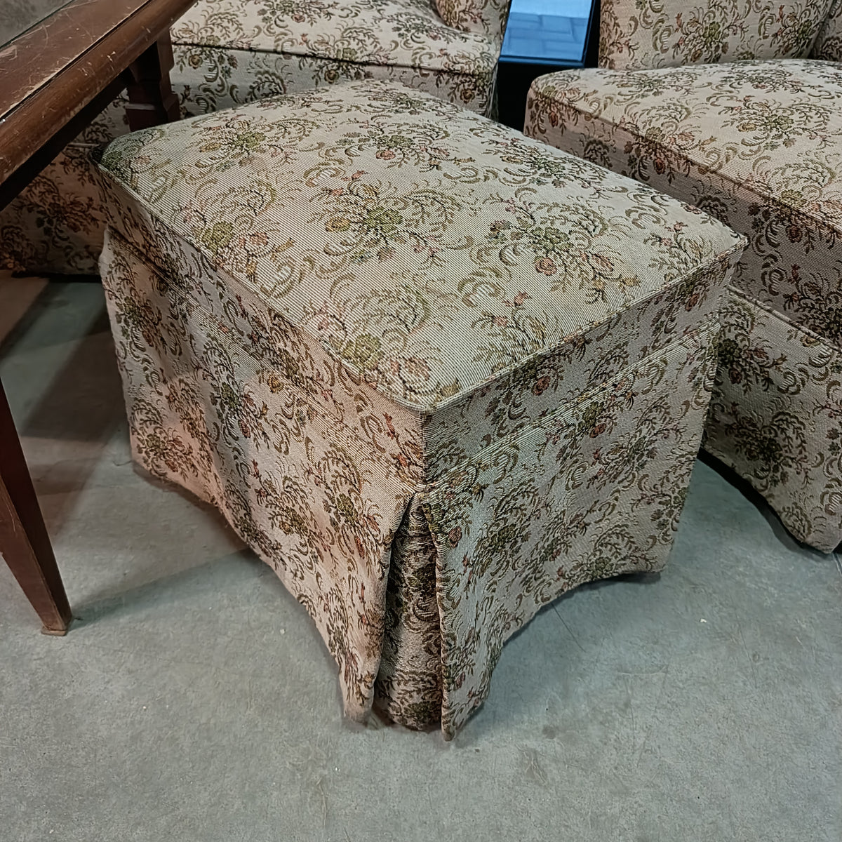 Pouf Legno Tessuto Fiori Anni '50 Cm50x37x40