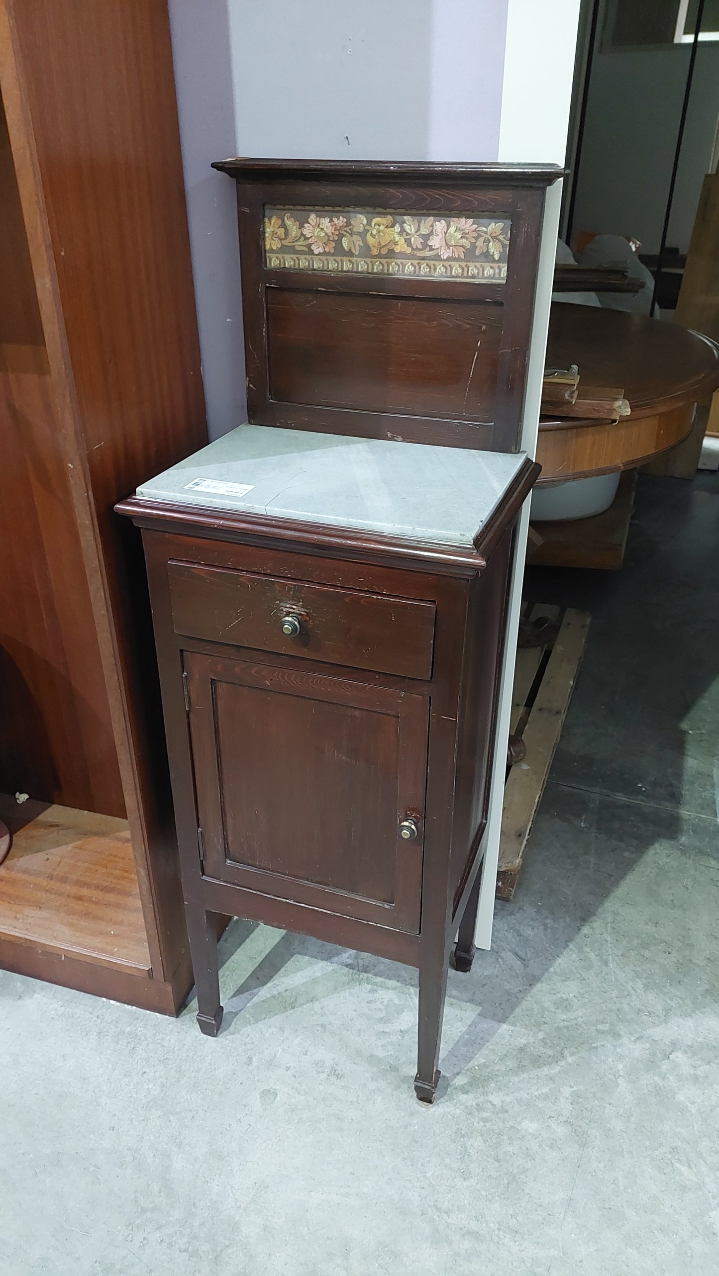 Comodino Antico Legno/marmo 1/c 1/s Cm42x31x122h