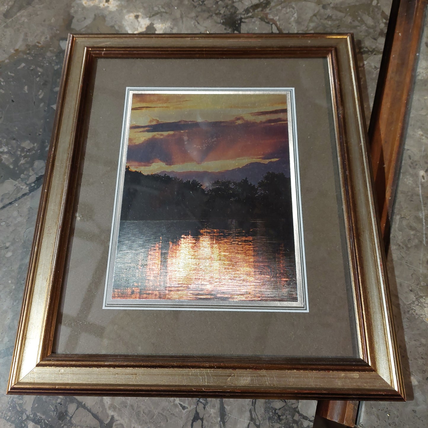 Quadro Stampa Tramonto Su Metallo Anni 70 Cm30x35