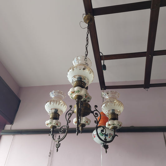 Lampadario * Ottone Smaltato Panna Vintage 3/luci