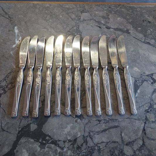 Set/12 Coltelli Vintage Acciaio Inox Decoro Fiore