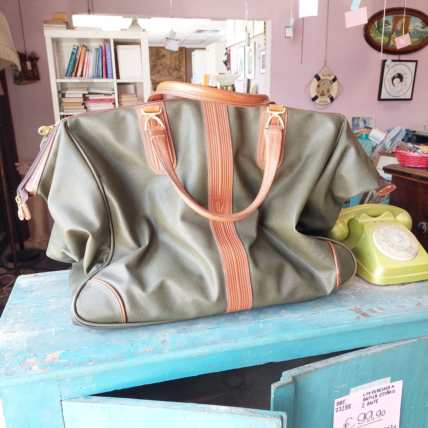 Borsone Da Viaggio Verde In Pelle Vintage Universal