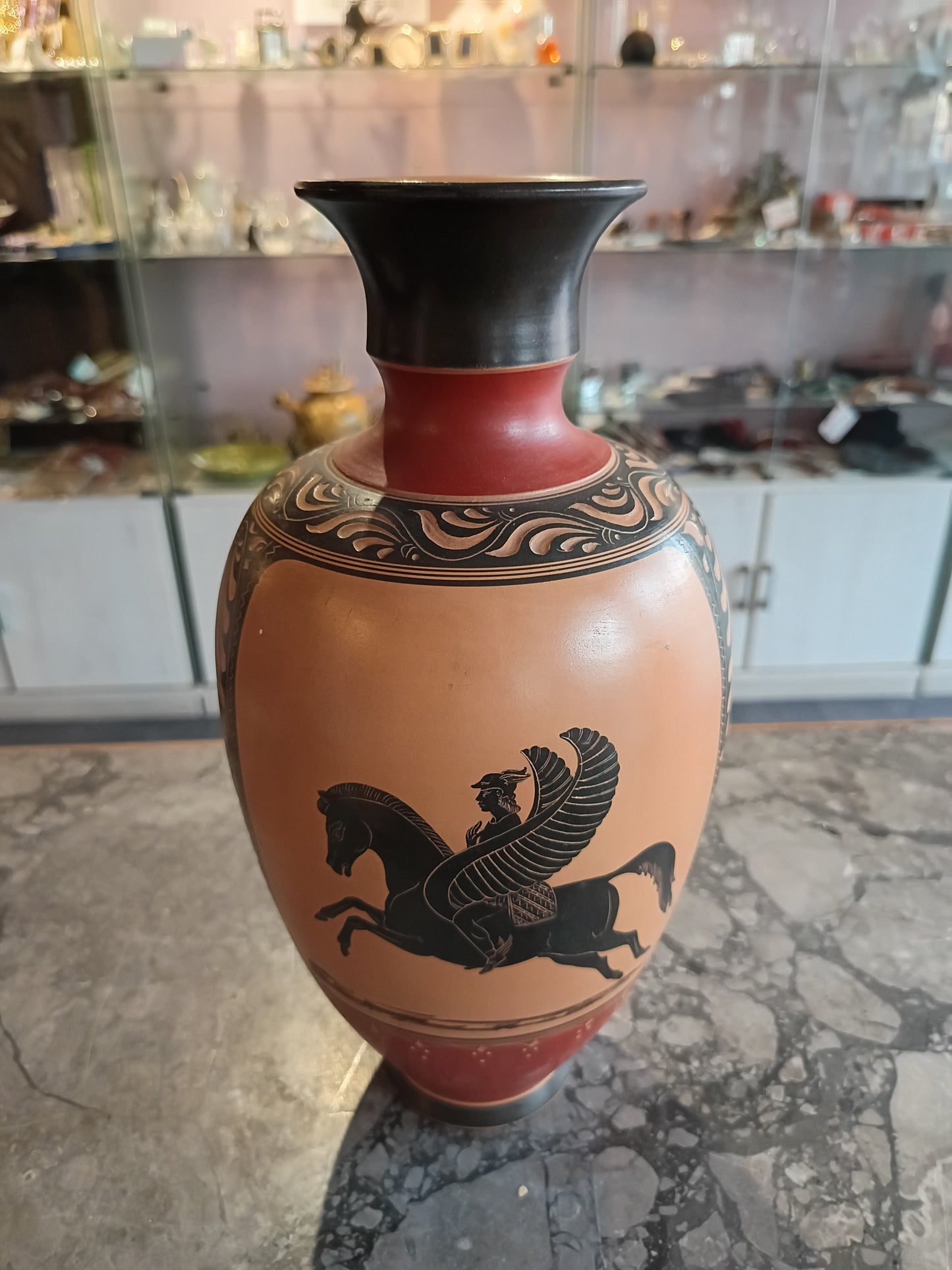 Vaso * Ceramica Decoro Greco Ermes / Mercurio Con Pegaso