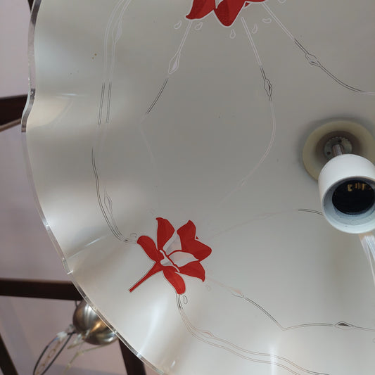 Lampadario Cupola Vetro Fiori Rossi 1/l