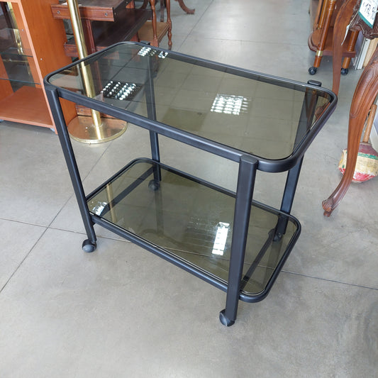 Carrellino In Metallo Nero 2 Ripiani Con Vetro Fumè Cm46x79,5x71,5h