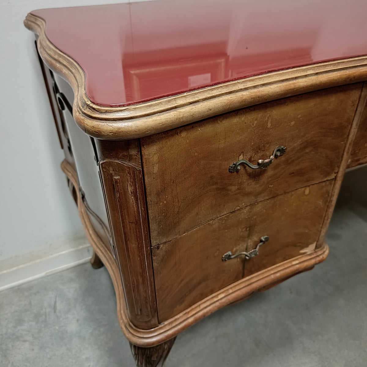 Scrivania* Piano Vetro Bordeaux Antica Cm130x61x80h