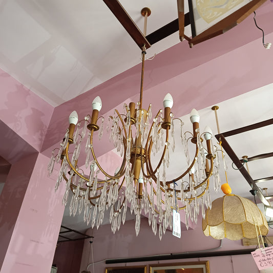 Lampadario Ottone Gocce 14 Luci Vintage
