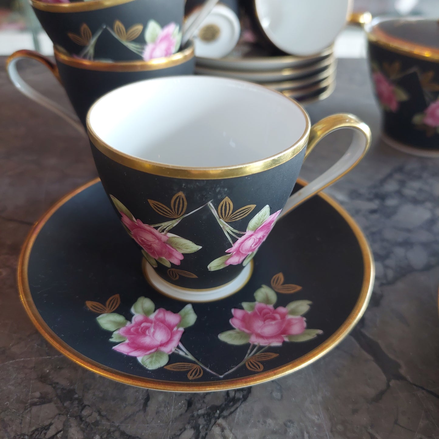 Servizio Caffè Porcellana Vieux Paris 10 Tazzine + 3 Pezzi