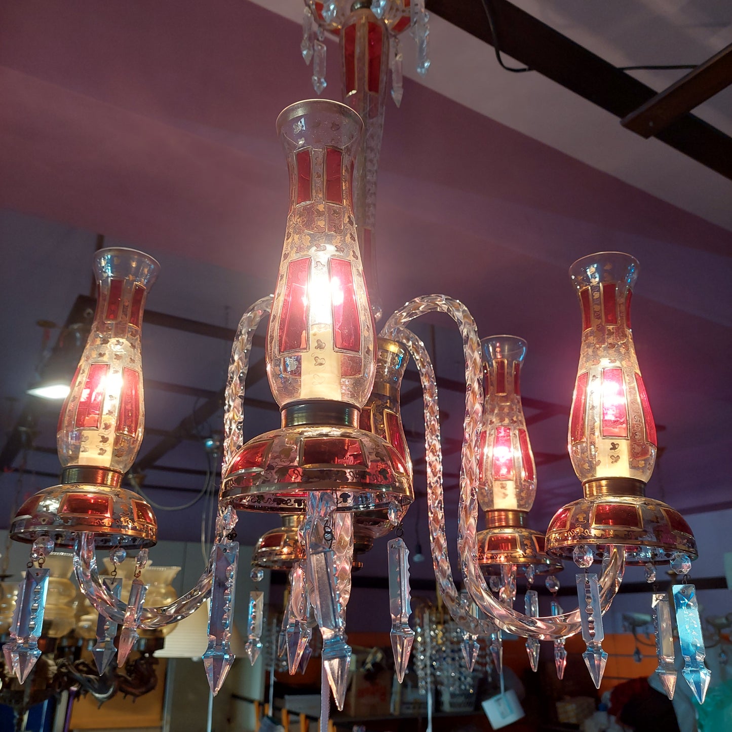Lampadario Cristallo Di Bohemia 5/luci Anni '50