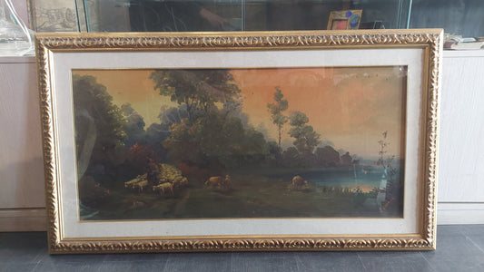 Quadro Olio Su Tela Pastore Con Gregge Firmato F. Ciappina