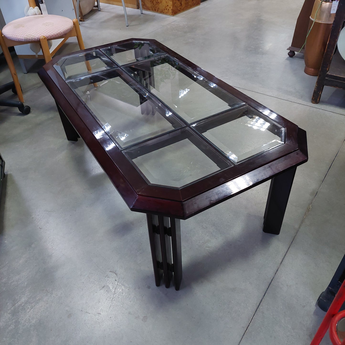 Tavolino Mogano/cristallo Stile Inglese Cm127x67x46h