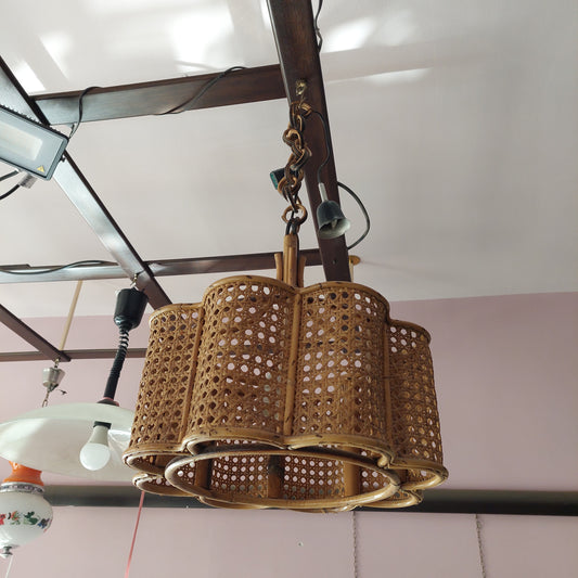 Lampadario Bambù Paglia Di Vienna 1 Luce