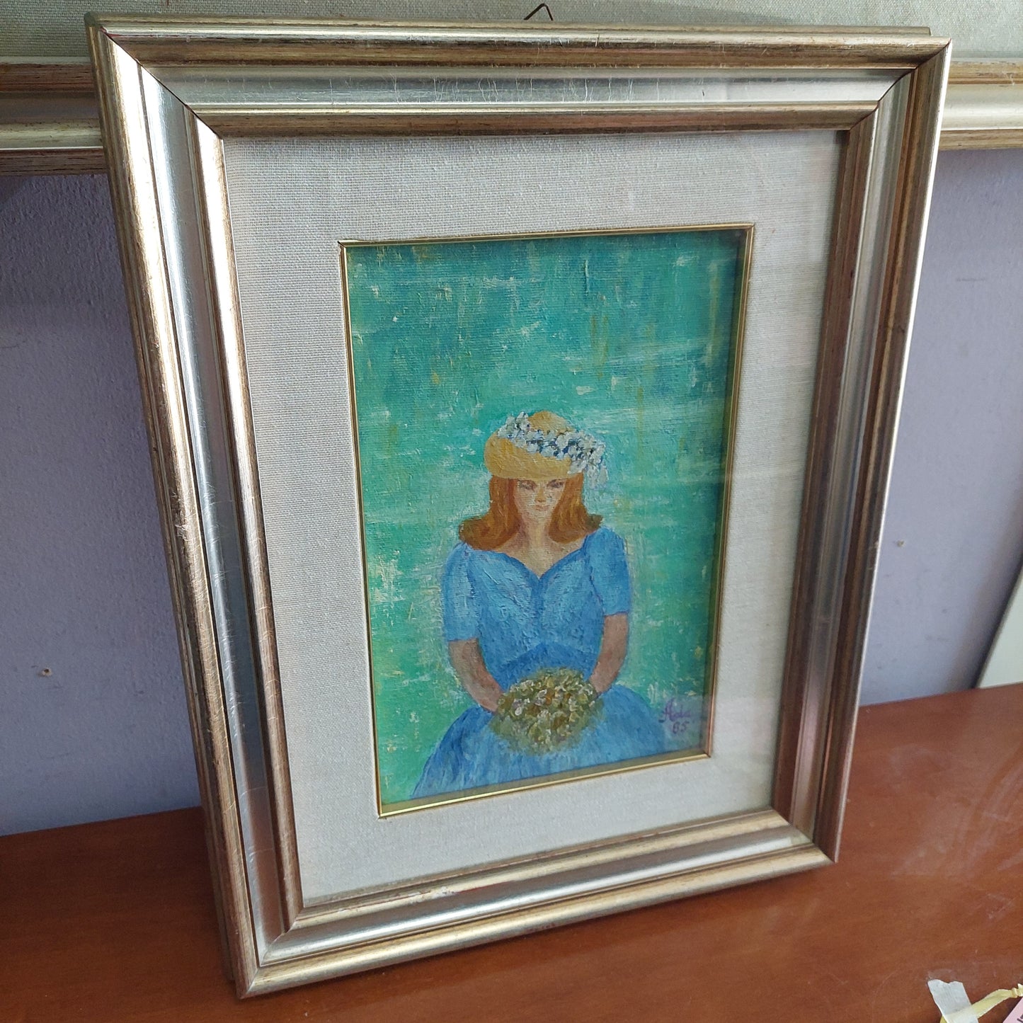 Q/ragazza Con Fiori Olio Su Tela Di Ada Cm35x45