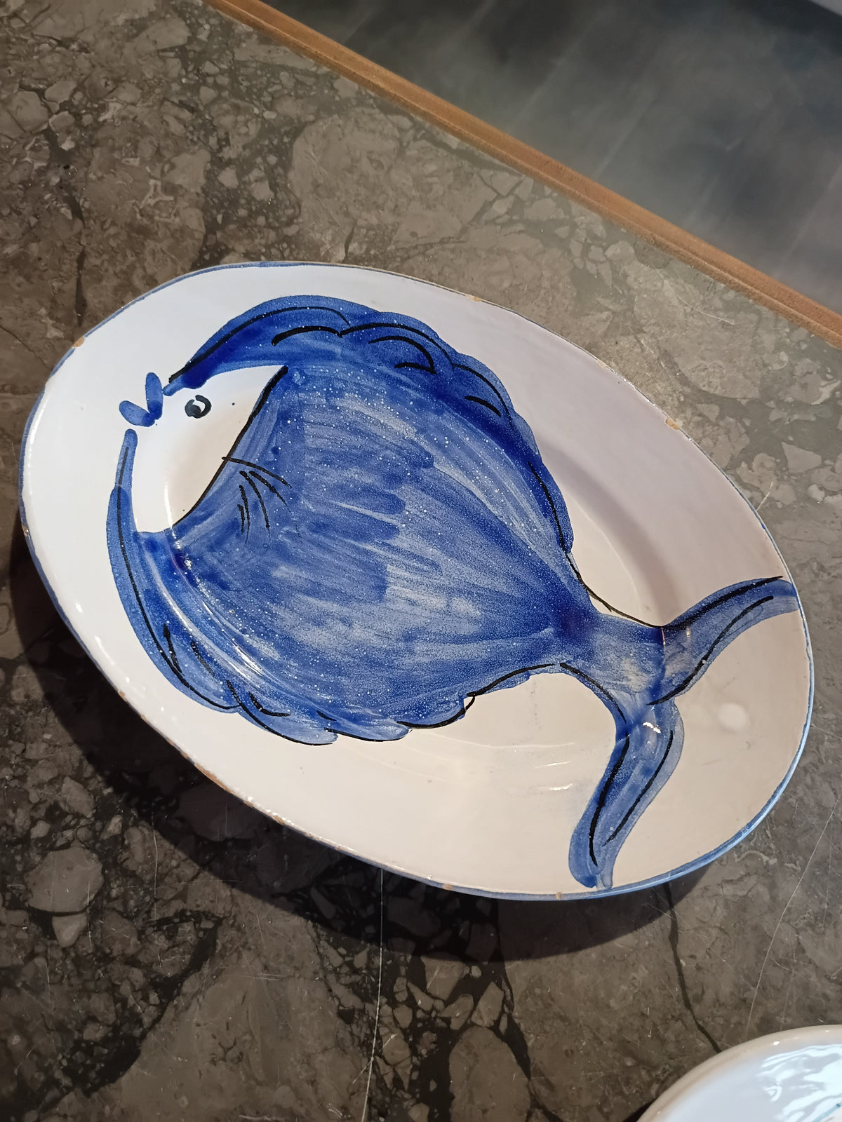 Piatto Ovale Pesce Vintage Ceramica Artistica Cm26x18