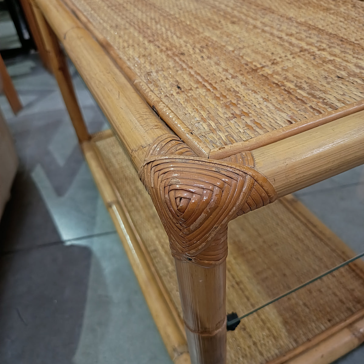 Tavolino Bamboo C/mensola Vetro 2/r Cm80x40x52