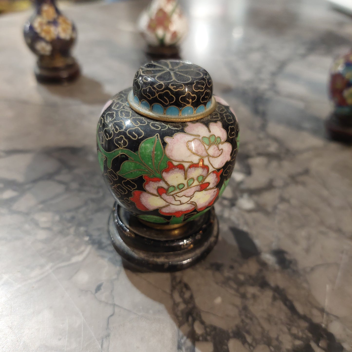 Mini Potiche Cloisonne Base Legno H6,5