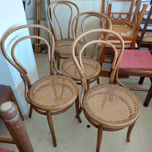 Set/4 Sedie Assortite St. Thonet Legno Paglia Di Vienna