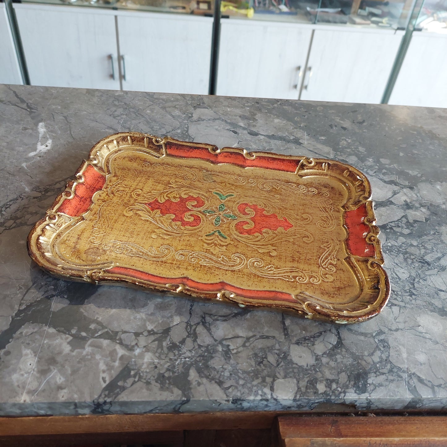 Vassoio Legno Oro Dipinto Primi 900 Cm30x22