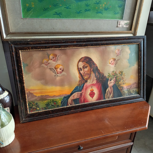 Q/ Sacro Cuore Di Gesù Vintage Cm77x42
