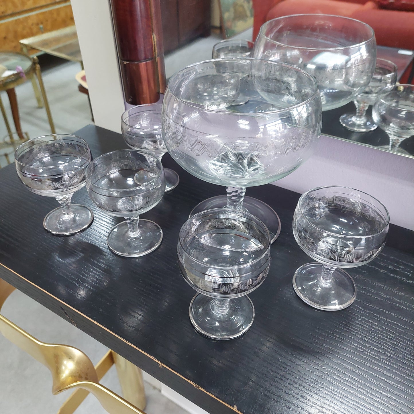 Set/coppa + 5 Calici * Cristallo Decoro Argento