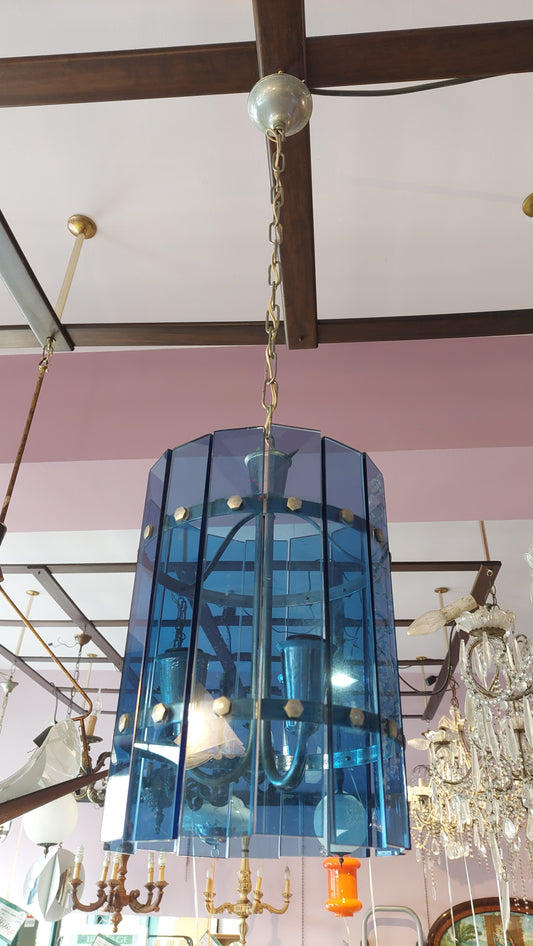 Lampadario Vetro Blu Anni 60 (68144)