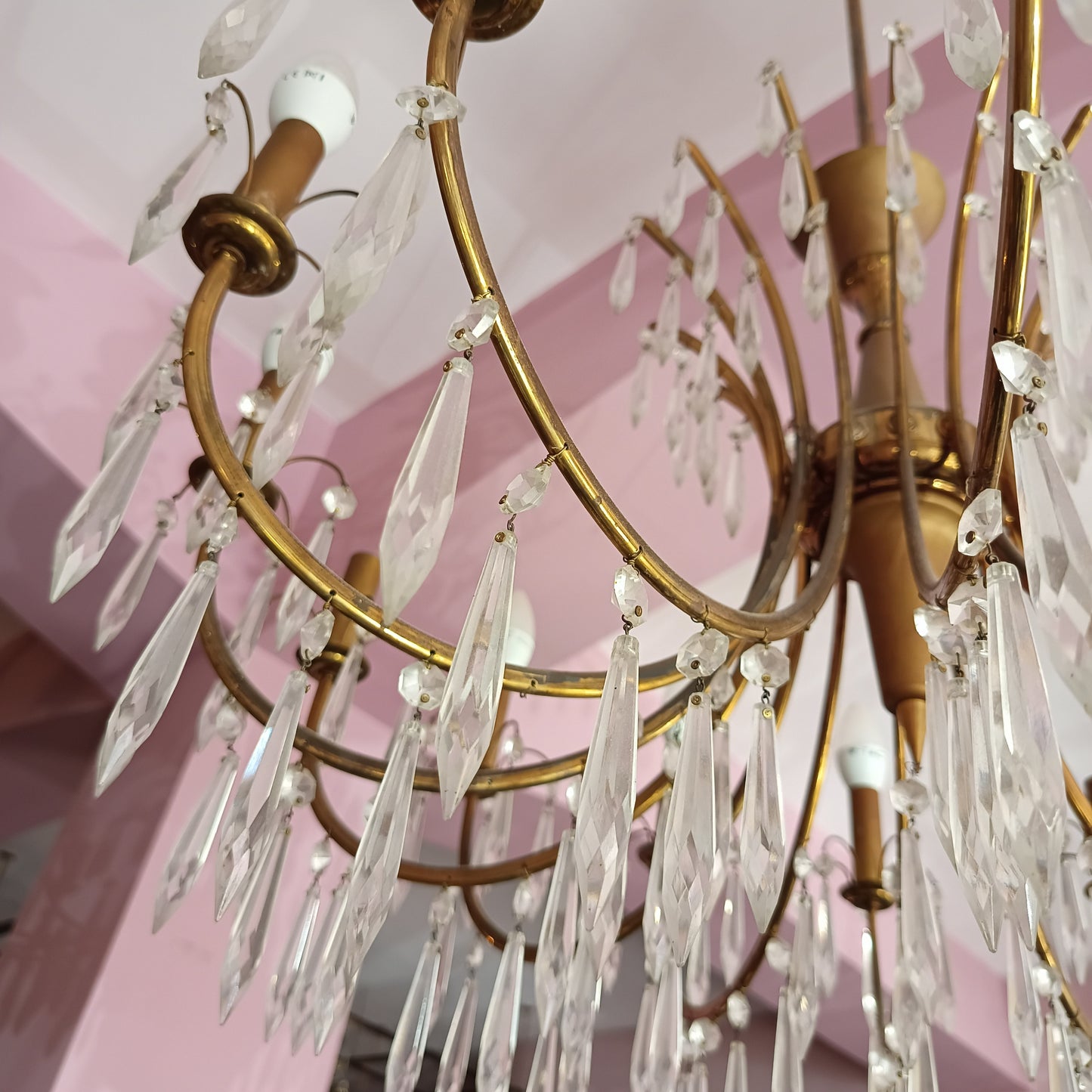 Lampadario Ottone Gocce 14 Luci Vintage
