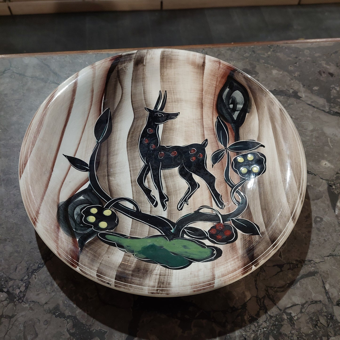 Piatto Cerbiatto Ceramica O.v. Anni '50 D32