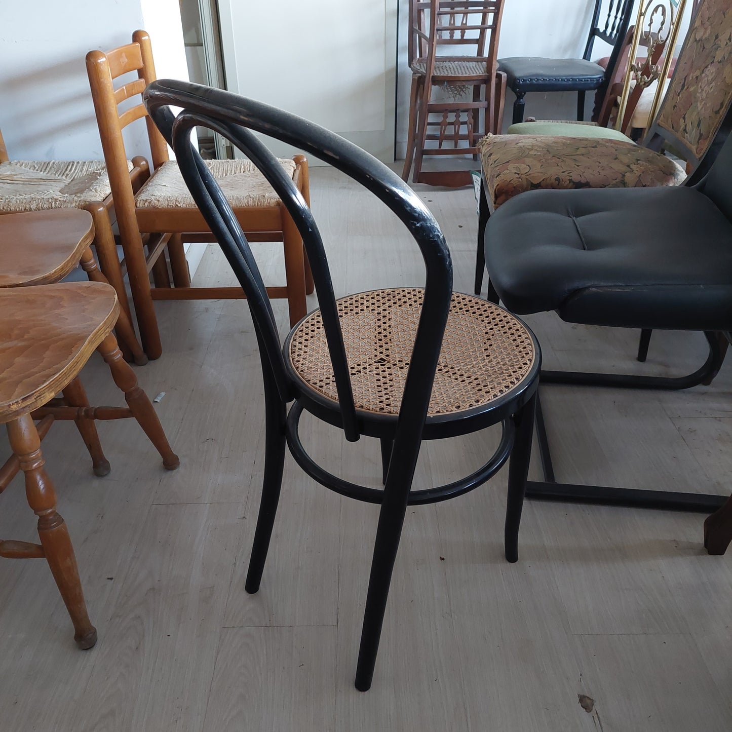 Sedia Nera Legno/paglia Di Vienna St. Thonet