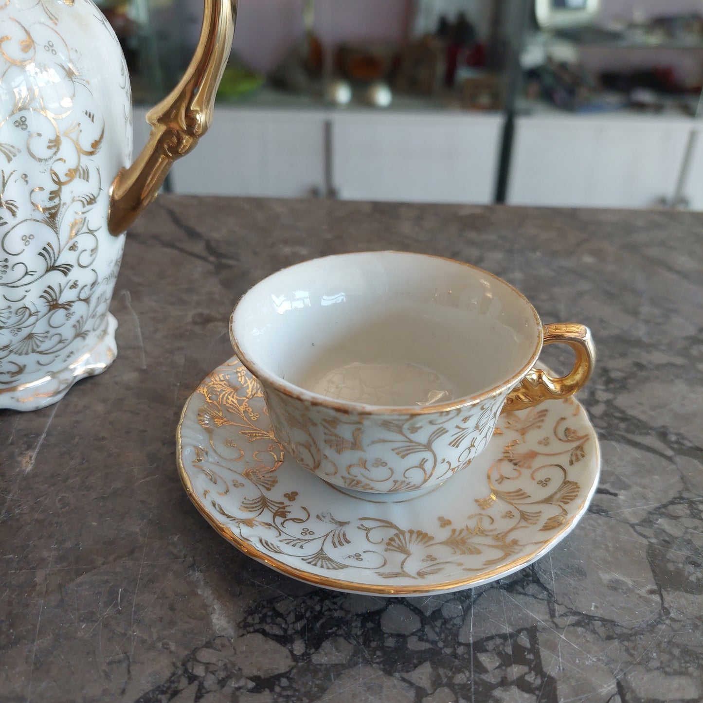 Set/4 Caffè Porcellana * Bavaria Oro 2 Tazzine + Caffettiera E Brick